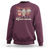 Funny Halloween Sweatshirt Let's Watch Horror Movies Popcorn Drinks Murderer Bat - Wonder Print Shop