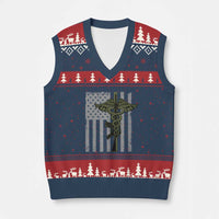 Combat Medic Soldier V-Neck Knit Sweater Vest Caduceus Vintage American Flag - Wonder Print Shop