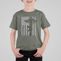 Combat Medic Soldier T Shirt For Kid Caduceus Vintage American Flag - Wonder Print Shop