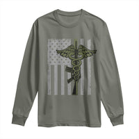 Combat Medic Soldier Long Sleeve Shirt Caduceus Vintage American Flag - Wonder Print Shop
