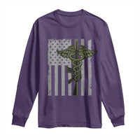 Combat Medic Soldier Long Sleeve Shirt Caduceus Vintage American Flag - Wonder Print Shop