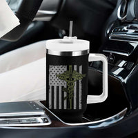 Combat Medic Soldier Tumbler With Handle Caduceus Vintage American Flag - Wonder Print Shop