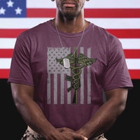 Combat Medic Soldier T Shirt Caduceus Vintage American Flag - Wonder Print Shop