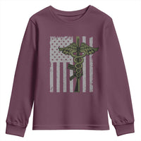 Combat Medic Soldier Youth Sweatshirt Caduceus Vintage American Flag - Wonder Print Shop