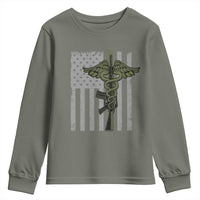 Combat Medic Soldier Youth Sweatshirt Caduceus Vintage American Flag - Wonder Print Shop