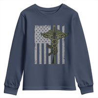 Combat Medic Soldier Youth Sweatshirt Caduceus Vintage American Flag - Wonder Print Shop