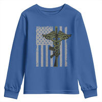 Combat Medic Soldier Youth Sweatshirt Caduceus Vintage American Flag - Wonder Print Shop