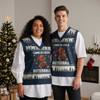 Funny I Came In Like A Butterball V-Neck Knit Sweater Vest Thanksgiving Dabbing Turkey - Wonder Print Shop