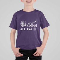 Christmas Viking T Shirt For Kid Sleigh All Day Reindeers Longships - Wonder Print Shop