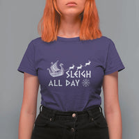 Christmas Viking T Shirt For Women Sleigh All Day Reindeers Longships - Wonder Print Shop