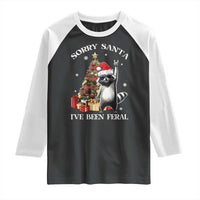 Funny Christmas Racoon Raglan Shirt Sorry Santa I've Been Feral Xmas Hat - Wonder Print Shop