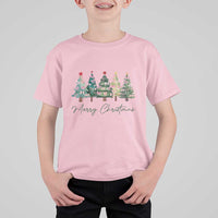 Merry Christmas Coquette Xmas Tree T Shirt For Kid Cute Pink Bow - Wonder Print Shop
