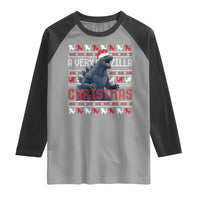 Funny Christmas Santa Godzilla Raglan Shirt A Very Godzilla Xmas Japanese Monster - Wonder Print Shop