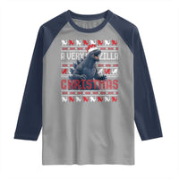 Funny Christmas Santa Godzilla Raglan Shirt A Very Godzilla Xmas Japanese Monster - Wonder Print Shop