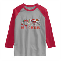 Funny Christmas Ice Hockey Raglan Shirt Tis The Season Santa Elf Hat Hockey Equipment - Wonder Print Shop