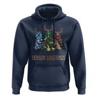Funny Christmas Hunting Hoodie Season Greetings Camouflage Xmas Tree Reindeers