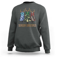 Funny Christmas Hunting Sweatshirt Season Greetings Camouflage Xmas Tree Reindeers - Wonder Print Shop