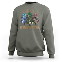 Funny Christmas Hunting Sweatshirt Season Greetings Camouflage Xmas Tree Reindeers - Wonder Print Shop
