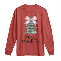 Funny Coquette Merry Christmas Long Sleeve Shirt Pink Bow Xmas Tree