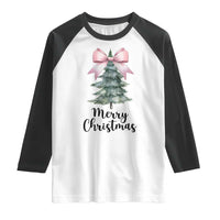 Funny Coquette Merry Christmas Raglan Shirt Pink Bow Xmas Tree - Wonder Print Shop