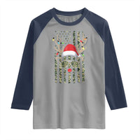 Funny Christmas Reindeer Hunting Camo Flag Raglan Shirt - Wonder Print Shop