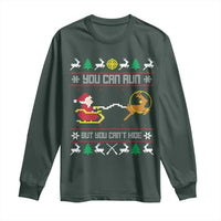 Funny Christmas Deer Hunting Long Sleeve Shirt You Can Run But You Can't Hide Santa