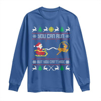 Funny Christmas Deer Hunting Long Sleeve Shirt You Can Run But You Can't Hide Santa