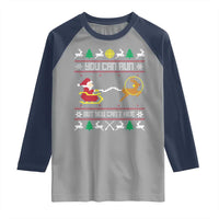 Funny Christmas Deer Hunting Raglan Shirt You Can Run But You Can't Hide Santa - Wonder Print Shop