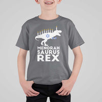 Funny Hanukkah T Shirt For Kid Menorah Saurus Rex Dinosaur David Star - Wonder Print Shop