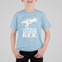 Funny Hanukkah T Shirt For Kid Menorah Saurus Rex Dinosaur David Star - Wonder Print Shop