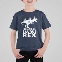 Funny Hanukkah T Shirt For Kid Menorah Saurus Rex Dinosaur David Star - Wonder Print Shop