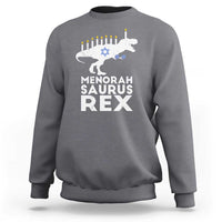 Funny Hanukkah Sweatshirt Menorah Saurus Rex Dinosaur David Star - Wonder Print Shop