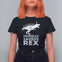 Funny Hanukkah T Shirt For Women Menorah Saurus Rex Dinosaur David Star - Wonder Print Shop
