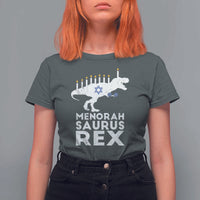 Funny Hanukkah T Shirt For Women Menorah Saurus Rex Dinosaur David Star - Wonder Print Shop