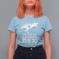 Funny Hanukkah T Shirt For Women Menorah Saurus Rex Dinosaur David Star - Wonder Print Shop
