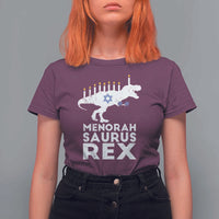Funny Hanukkah T Shirt For Women Menorah Saurus Rex Dinosaur David Star - Wonder Print Shop
