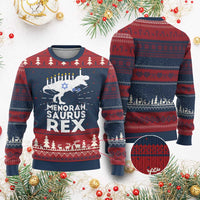Funny Hanukkah Ugly Christmas Sweater Menorah Saurus Rex Dinosaur David Star - Wonder Print Shop