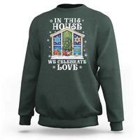 Funny Hanukkah Christmas Sweatshirt In This House We Celebrate Love Chrismukkah - Wonder Print Shop