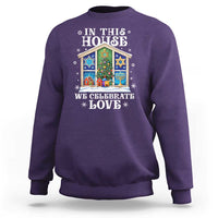 Funny Hanukkah Christmas Sweatshirt In This House We Celebrate Love Chrismukkah - Wonder Print Shop