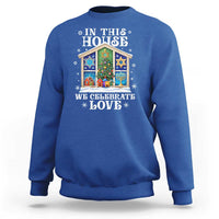Funny Hanukkah Christmas Sweatshirt In This House We Celebrate Love Chrismukkah - Wonder Print Shop
