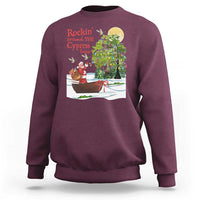 Funny Christmas Cajun Louisiana Sweatshirt Rockin' Around The Cypress Trees Santa Alligator - Wonder Print Shop
