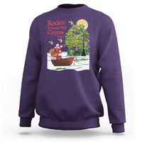 Funny Christmas Cajun Louisiana Sweatshirt Rockin' Around The Cypress Trees Santa Alligator - Wonder Print Shop