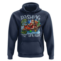 Funny Christmas Cajun Louisiana Hoodie Dashing Through The Sneaux Santa Alligator
