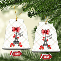 Joyeux Noel Eiffel Tower Ceramic Ornament Christmas In French Coquette Bow - Wonder Print Shop