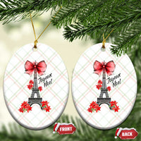 Joyeux Noel Eiffel Tower Ceramic Ornament Christmas In French Coquette Bow - Wonder Print Shop