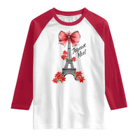 Joyeux Noel Eiffel Tower Raglan Shirt Christmas In French Coquette Bow - Wonder Print Shop