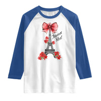 Joyeux Noel Eiffel Tower Raglan Shirt Christmas In French Coquette Bow - Wonder Print Shop