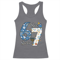 Funny 67 Hanukkah Racerback Tank Top Chanukah Menorah Dreidel Six Seven Meme - Wonder Print Shop