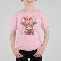 Funny Western Highland Cow Farm Valentine T Shirt For Kid
