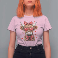 Funny Western Highland Cow Farm Valentine T Shirt For Women
